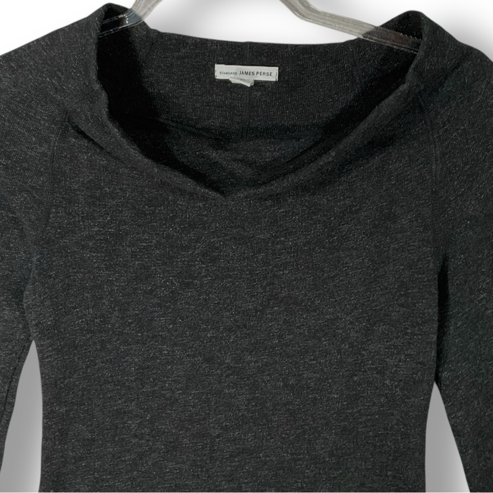 James Perse Knit Sweater Dress Sz S Wide Neck Bodycon Minimalist Gray - Picture 2 of 12